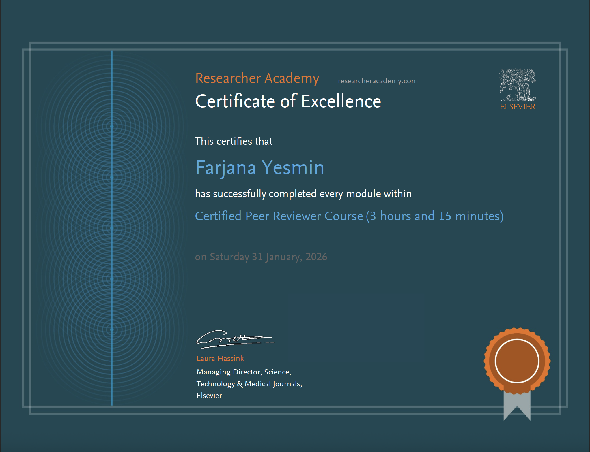 Elsevier Certified Peer Reviewer Certificate